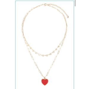 NEW Two Layered Druzy Heart Pendant Necklace in Matte Gold